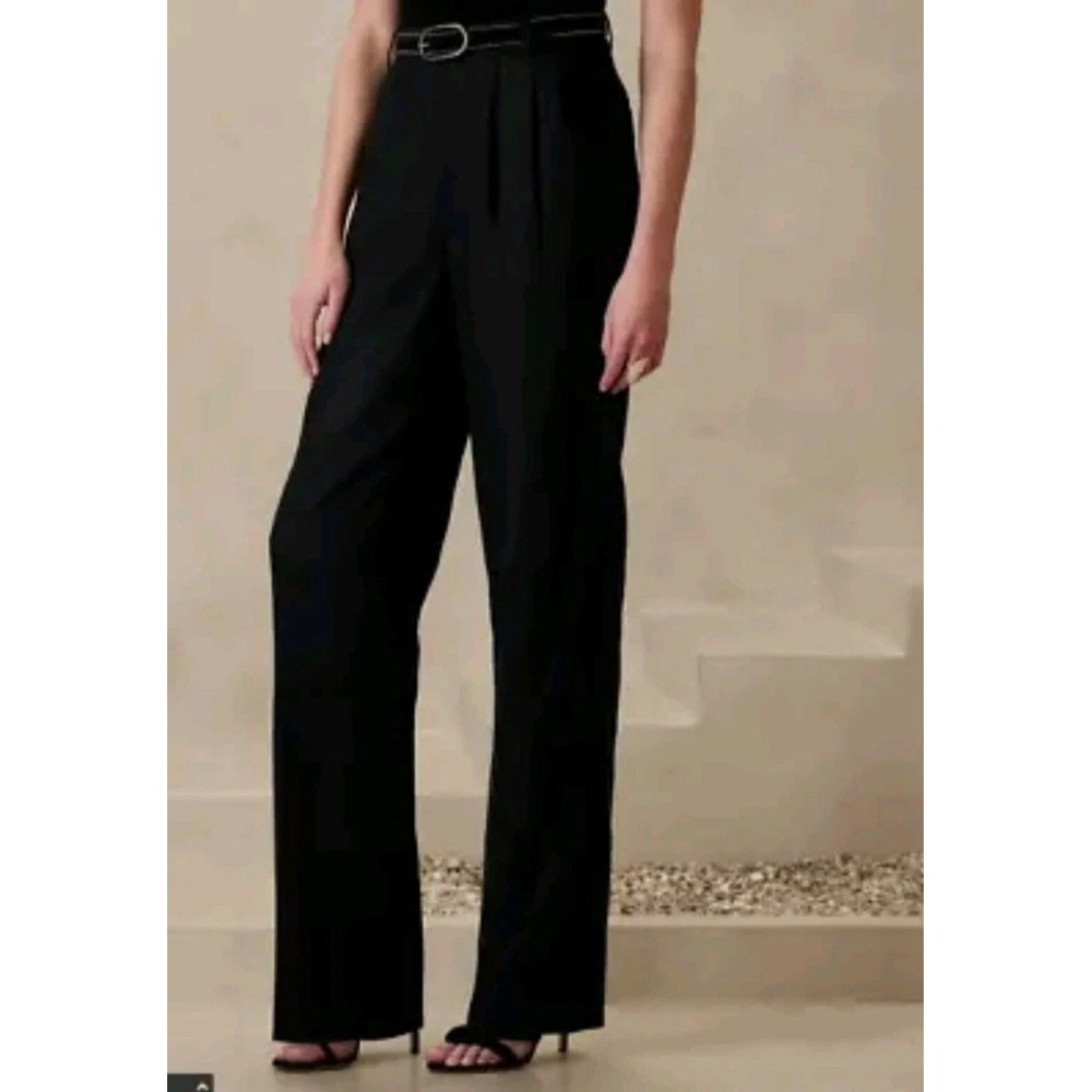 Banana Republic Palma Straight-Leg Linen Pleated‎ Pants in Black Women 26 NWOT